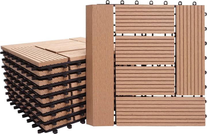 Immagine prodotto Swisshandel24 Piastrella WPC per pavimento Rodano + bordo, aspetto legno balcone/terrazzo, 11x ogni 30x30cm = 1mq (11 x, 30 x 30 cm)