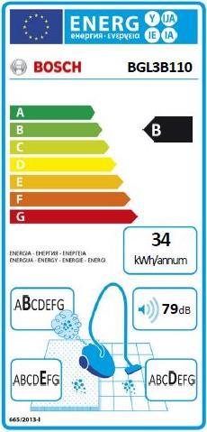 Label énergétique Bosch Hausgeräte BGL 3 B 110