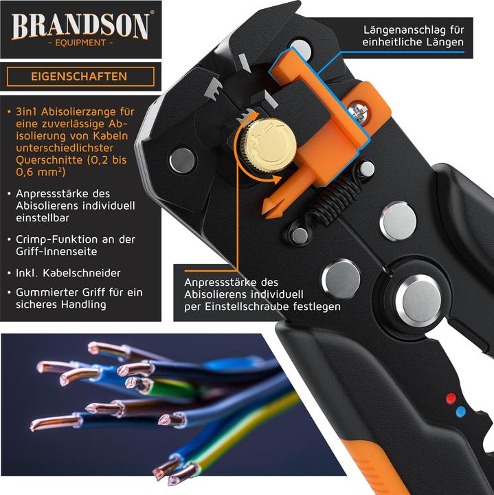 Actual product image Brandson Stripping pliers self-adjusting, 10-24 AWG, crimping pliers for stripping, cable cutter 0.2 - 6mm² ⌀ (210 mm)
