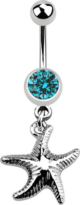 Actual product image Star Piercing Banane silber mit Anhänger Seestern aqua (without brass, Surgical steel 316L)