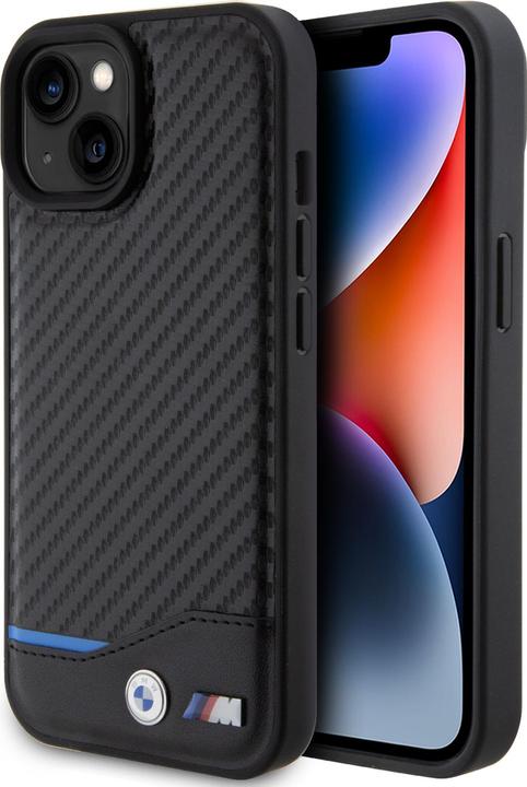Image du produit BMW Coque M effet carbone et cuir avec logo métallique en relief (Apple iPhone 15 Plus)