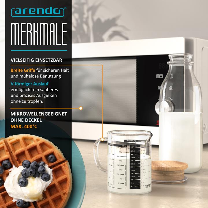 Produktbild Arendo Messbecher 350 ML aus Glas, 0,35 L, luftdicht, Bambusdeckel, Silikondichtung für Mehl, Zucker uvm. (350 ml)