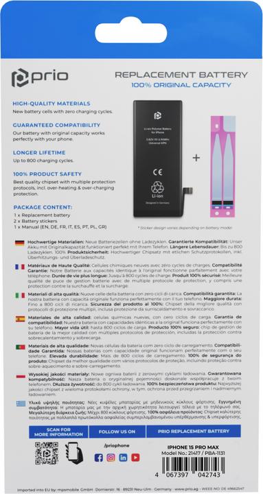 Produktbild prio Akku für iPhone 15 Pro Max (Universal APN)