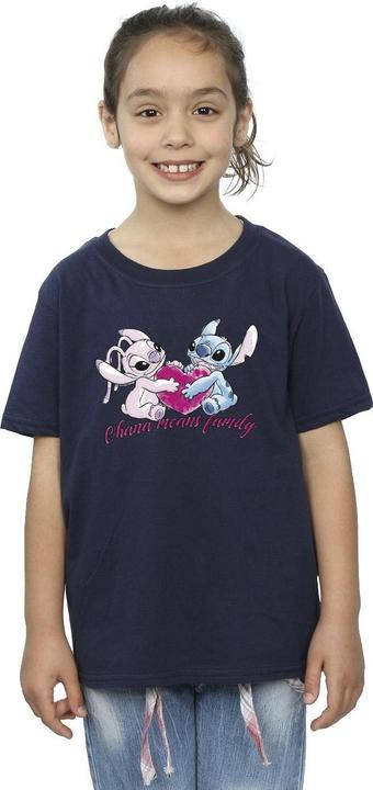 Actual product image Disney Girls Lilo And Stitch Ohana Heart With Angel Cotton T-Shirt (140, 146)