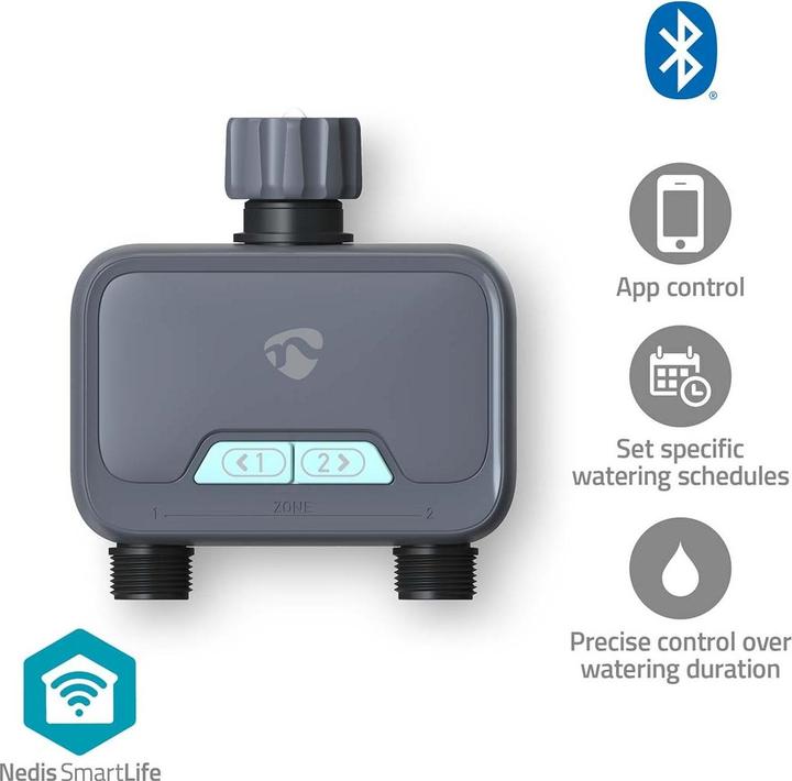 Immagine prodotto Nedis SmartLife Controllo intelligente dell'acqua Bluetooth® | Funzionamento a batteria | IP54 | (Computer per l'irrigazione)