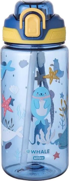 Produktbild ASMI Kinder Trinkflasche, Wasserflasche mit Strohhalm Whale Blau (0.60 l)