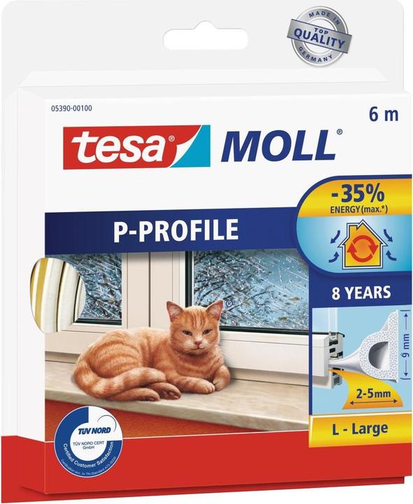 tesa tesamoll CLASSIC P-Profil Fensterdichtung, Gummidichtung zum Isolieren