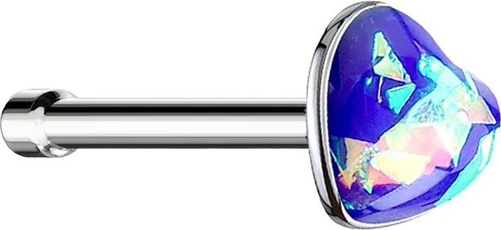 Produktbild Star Piercing Nasenstecker gerade silber mit Opal Herz blau (ohne Messing, Chirurgenstahl 316L)