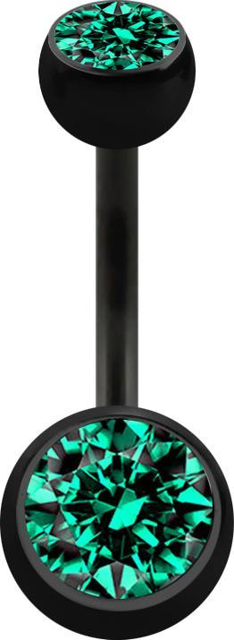 Actual product image Star Piercing Banana black with two balls crystal turquoise (Surgical steel 316L, without brass)