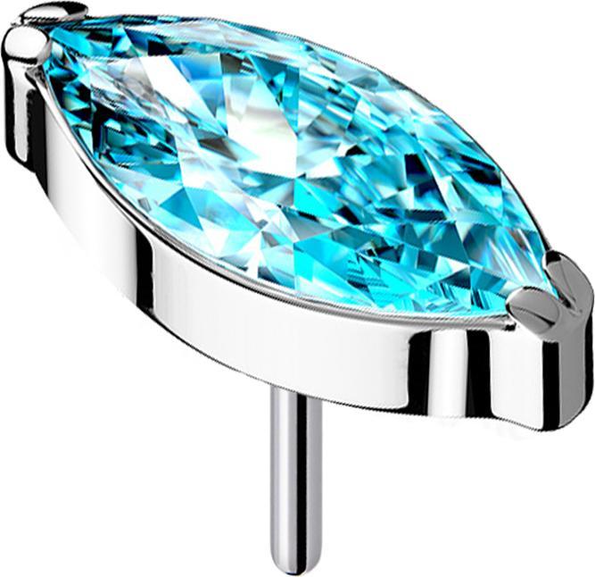 Star Piercing Threadless silber mit Oval Kristall aqua (Titan G23, ohne Messing)