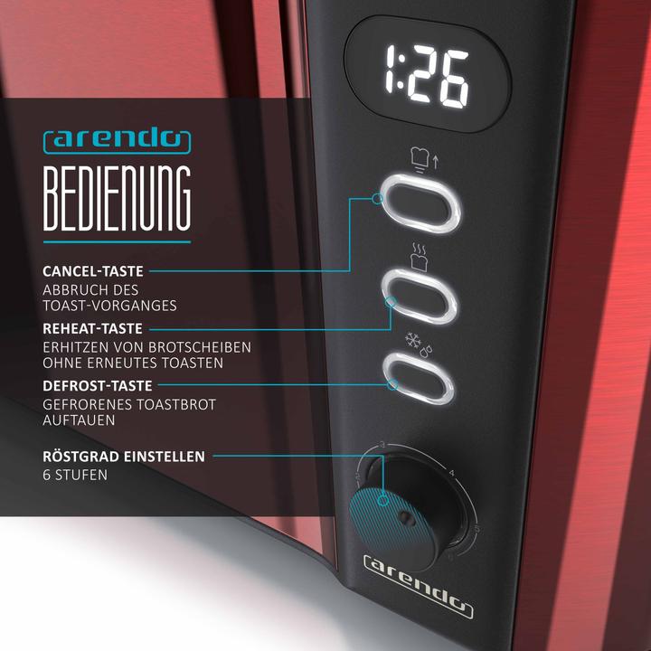 Image du produit Arendo Grille-pain 4 disques en acier inoxydable à fente longue, support à petits pains, écran avec