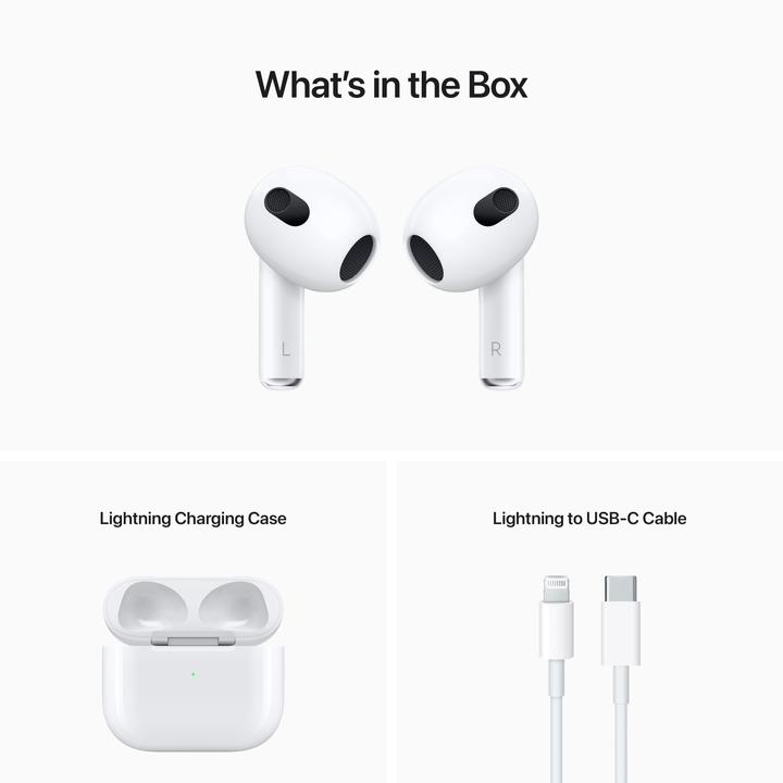 Image du produit Apple AirPods (3rd Gen.) Lightning Case (pas de réduction du bruit, 6 h, Sans fil)