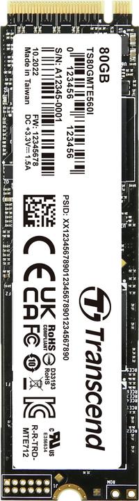 Actual product image Transcend MTE560I 80GB Internal M.2 PCIe NVMe SSD 2280 PCIe NVMe 4.0 x4 Retail TS80GMTE560I (80 GB, M.2 2280)