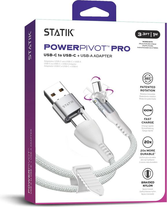 Actual product image Statik PowerPivot Pro - USB-C-auf-USB-C-Kabel 1 m, nylongeflochten (1 m, 100 W)