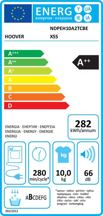 Label énergétique Hoover H-DRY 500 NDPEH10A2TCBEXSS (10 kg, Gauche)