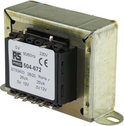 Actual product image Rs Pro Clamp mount transformer,50VA 2x12V o/p