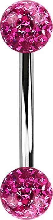Actual product image Star Piercing Banana silver with two crystal balls pink Epoxy protective layer (without brass, Surgical steel 316L)