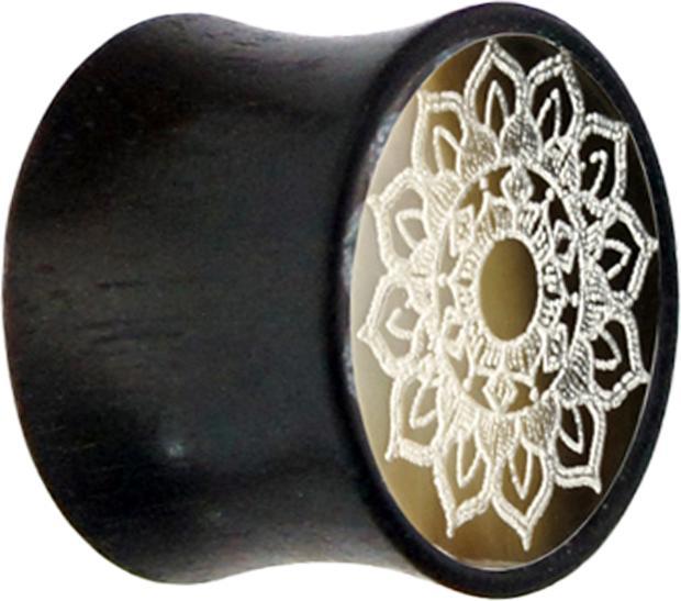 Actual product image Star Piercing Flared Plug Mother of Pearl Ironwood Lotus Flower (Organic, without brass, Mineral)