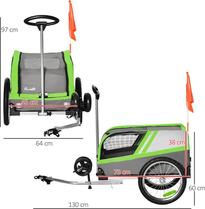 Image du produit PawHut Remorque pour chien 2 en 1 Trolley