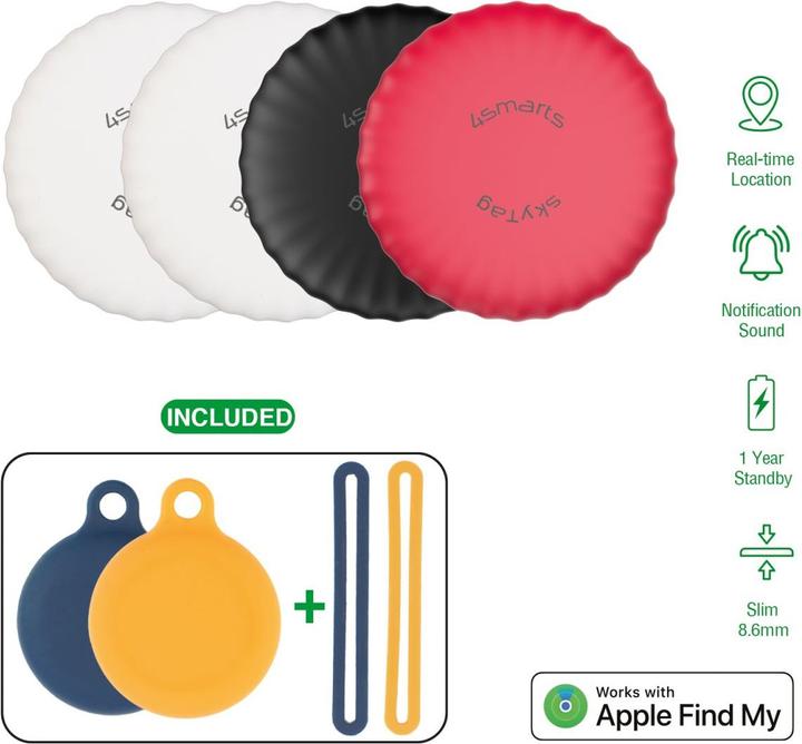 Image du produit 4smarts SkyTag Slim set de 4 pièces 2x blanc, 1x noir, 1x rouge (iOS)