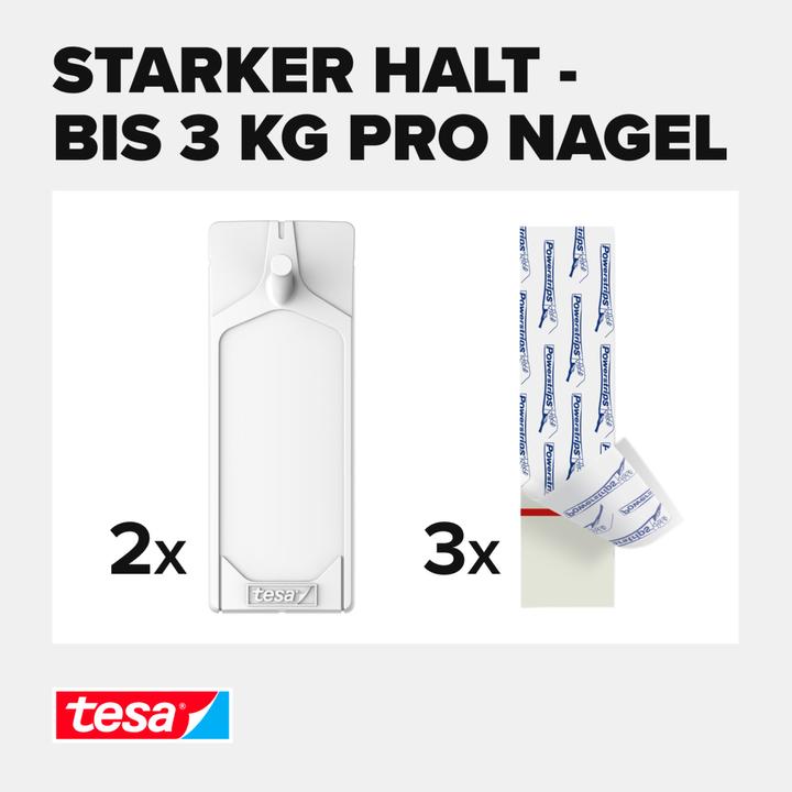 Image du produit tesa Clous adhésifs pour carrelage et métal, capacité de rétention de 3 kg, détachables sans laisser de