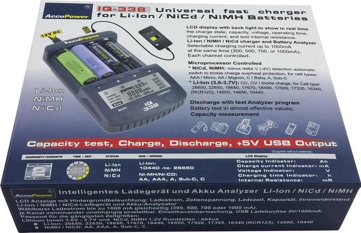 Produktbild AccuPower Rundzellen-Ladegerät NiCd, NiM (14500, 18650, AA, CR123A, Ladegerät inkl. Akku)