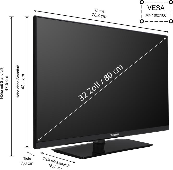 Actual product image Telefunken Fernseher 32 Zoll Smart TV VIDAA XH32VP750M - HD-Ready Fernseher, HDR TV mit Triple-Tuner (32", LED, HD, 2025)