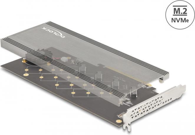 Produktbild Delock PCI Express 4.0 x16 Karte zu 4 x intern NVMe M.2 Key M mit Kühlkörper und Lüfter