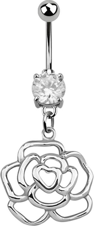 Star Piercing Banane silber mit Anhänger Rose silber (925 Sterlingsilber, Chirurgenstahl 316L, ohne Messing)