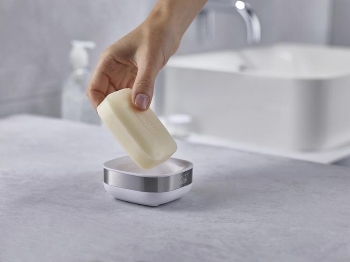 Actual product image Joseph Joseph 70533 Bathroom Slim Compact Steel Soap Dish- White/Steel