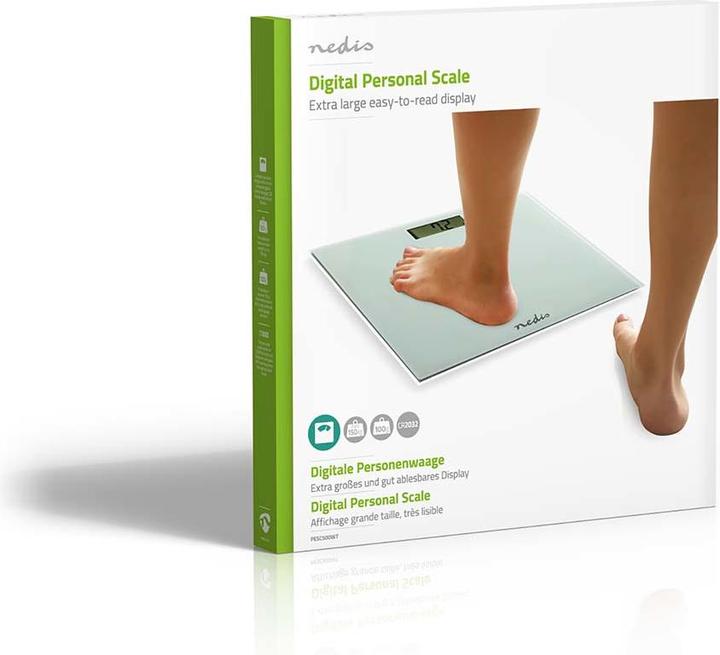 Produktbild Nedis Personenwaage | Digital | Weiss | Gehärtetes Glas | max. Wiegekapazität: 150 kg (150 kg)