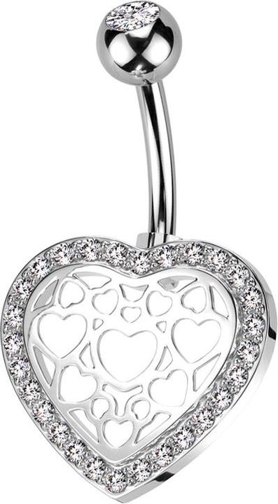 Star Piercing Banane silber mit Kugel silber Kristall silber und Herz umrandet mit Kristallen silber (Chirurgenstahl 316L, Messing)