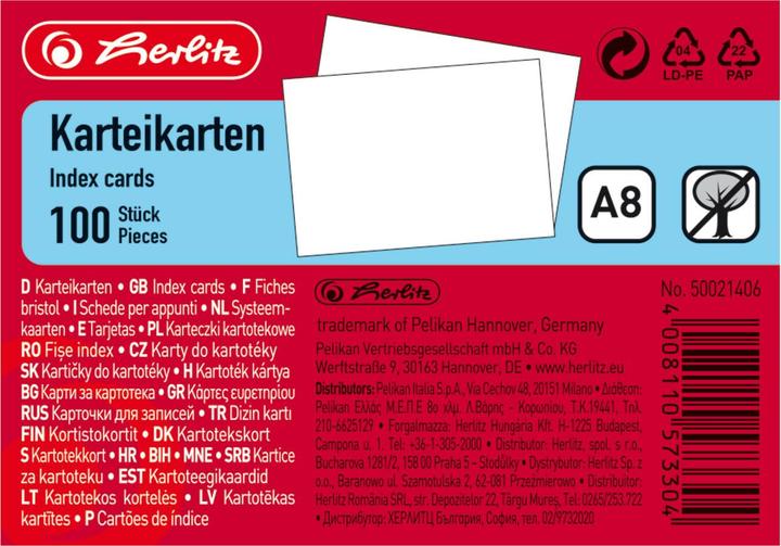 Produktbild Magni herlitz Karteikarte A8, blanko, weiss, 100 Stück (A8, 170 g/m², 100 x)