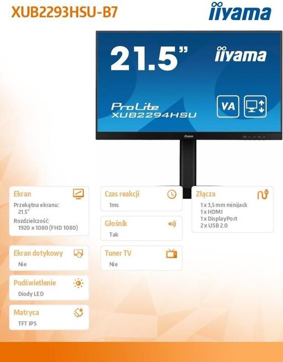 Produktbild iiyama Monitor XUB2293HSU-B7 (1920 x 1080 Pixel, 21.50")