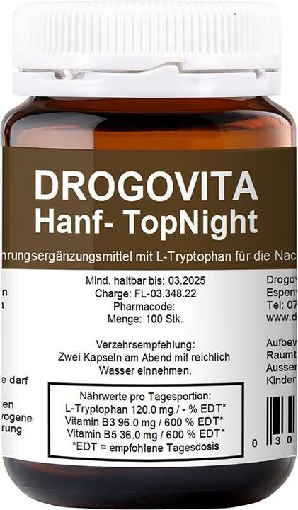 Nährwerte und Zutaten Drogovita Hanf TopNight Kaps (100 Stück, Kapseln, 145 g)
