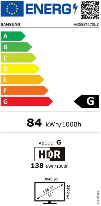 Energie-Label Samsung 55HT670U 55IN HTV (55", LCD, UHD, 2023)