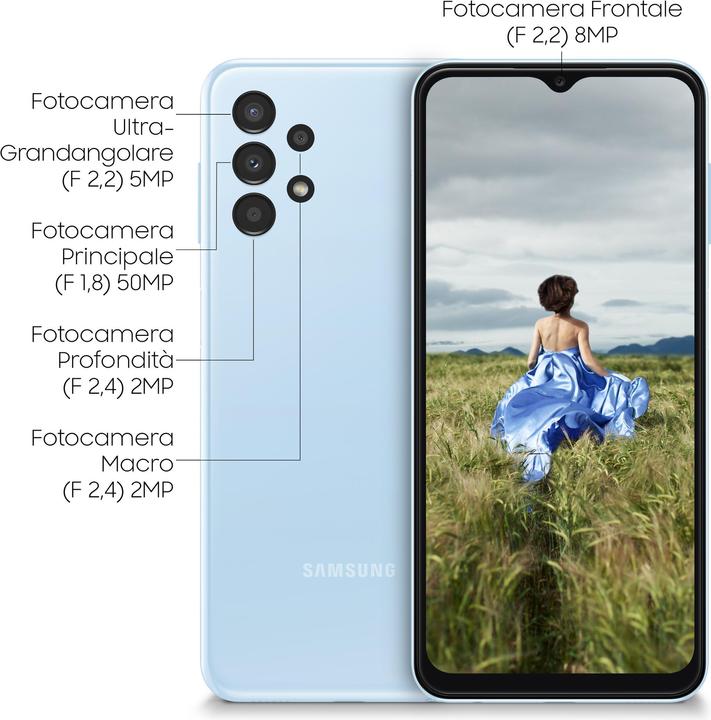 Immagine prodotto Samsung Galaxy A13 (64 GB, Azzurro, 6.60", Doppia SIM, 50 Mpx, 4G)