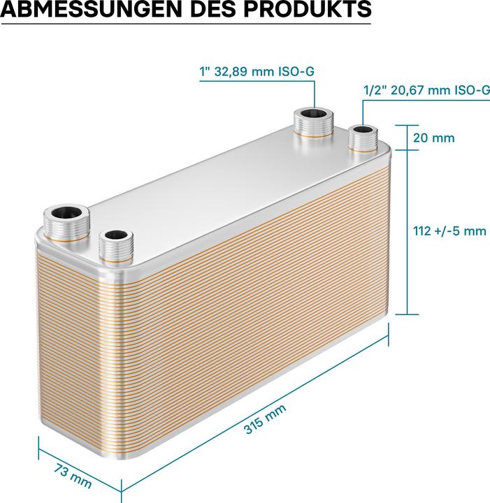 Immagine prodotto Wiltec Scambiatore di calore in acciaio inox a 50 piastre 210 kW Scambiatore di calore a piastre