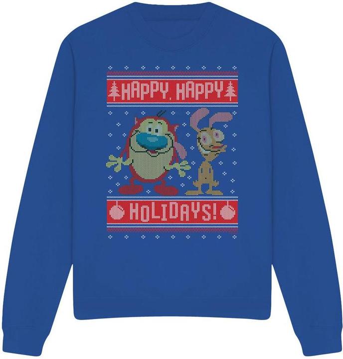 Actual product image Ren & Stimpy Unisex Adult Happy, Happy Holidays Christmas Jumper Sweatshirt (L)