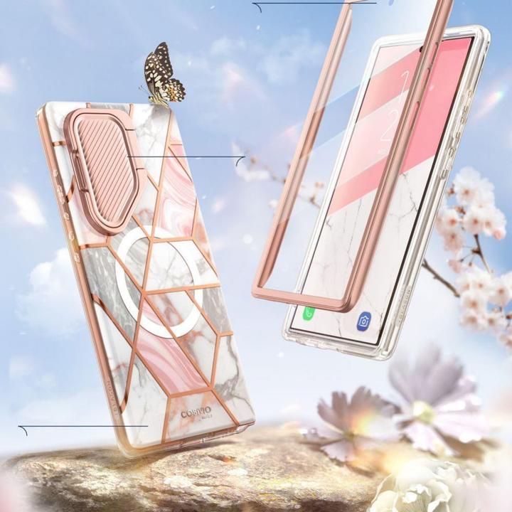 Actual product image i-Blason Cosmo Mag Supcase sleeve with MagSafe- pink marble (Samsung Galaxy S24 Ultra)