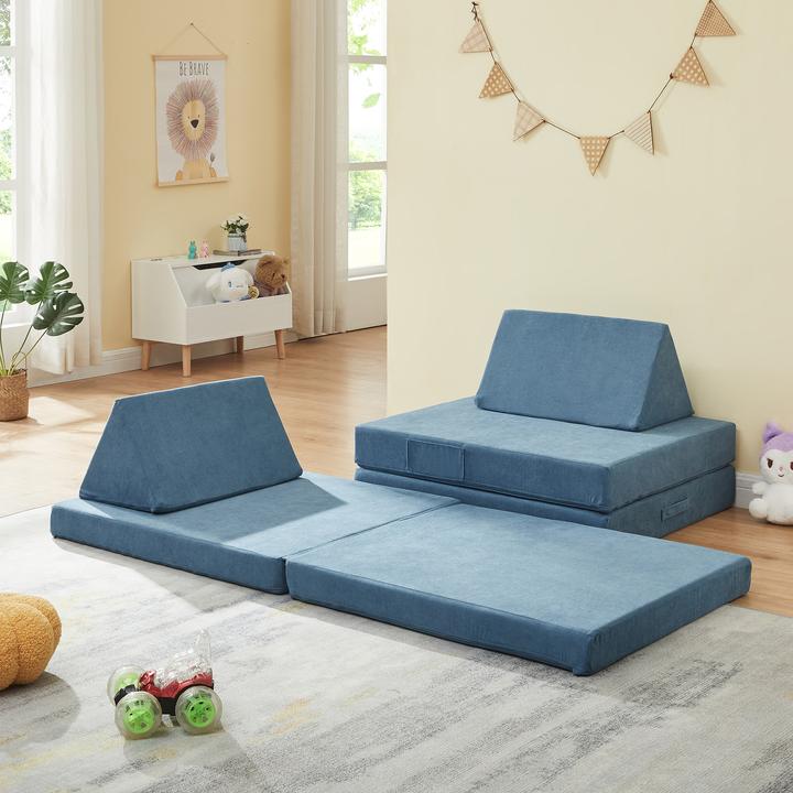 Actual product image En.Casa Spielsofa Norhulta 5-tlg. 150x66x46 cm Cord Blau (Children sofa)