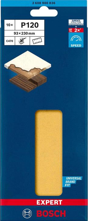 Produktbild Bosch Professional Zubehör EXPERT C470 Schleifpapier mit 8 Löchern für Schwingschleifer, 93 x 230 mm, G 120, 10-tlg. (120)