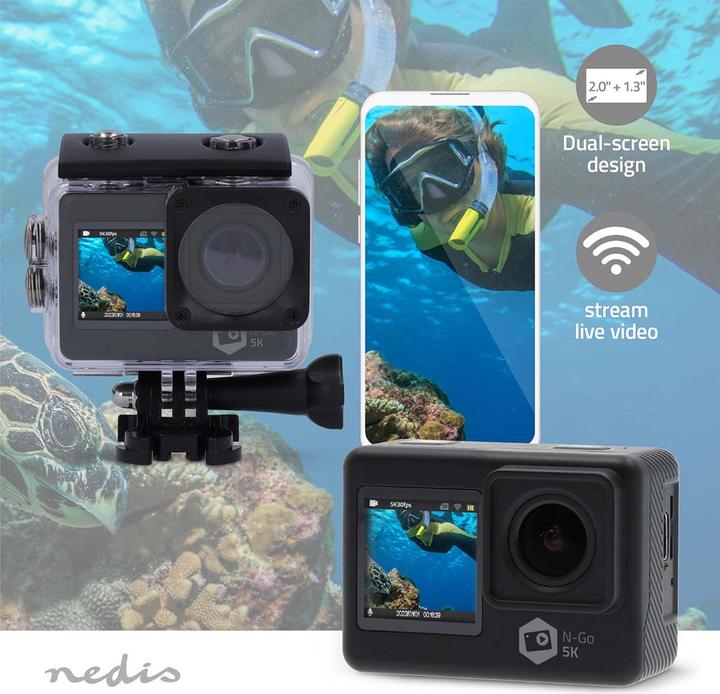 Image du produit Nedis Action Cam | Double écran | 5K@30fps | 16 MPixel | Etanche à : 30.00 m | 80 min | Wi (30p, WiFi)