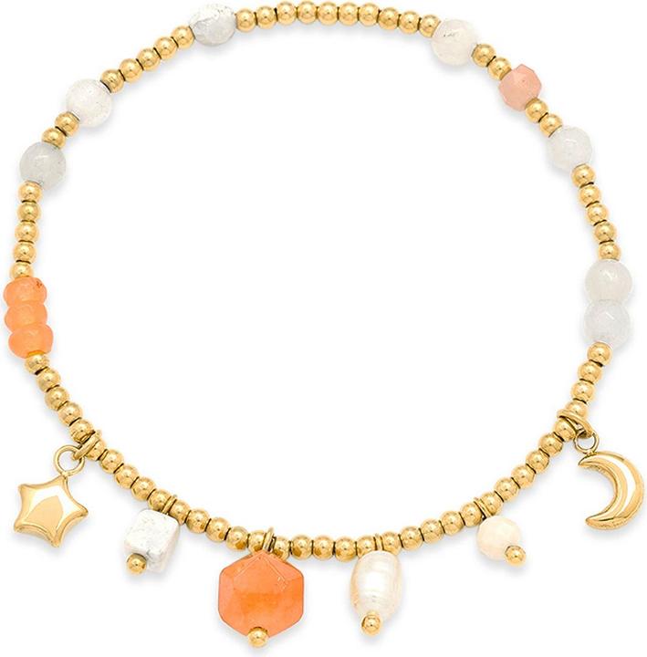 Leyda Armband Charms Edelstahl (18 cm, Stein, Edelstahl Gelb Vergoldet 18K)