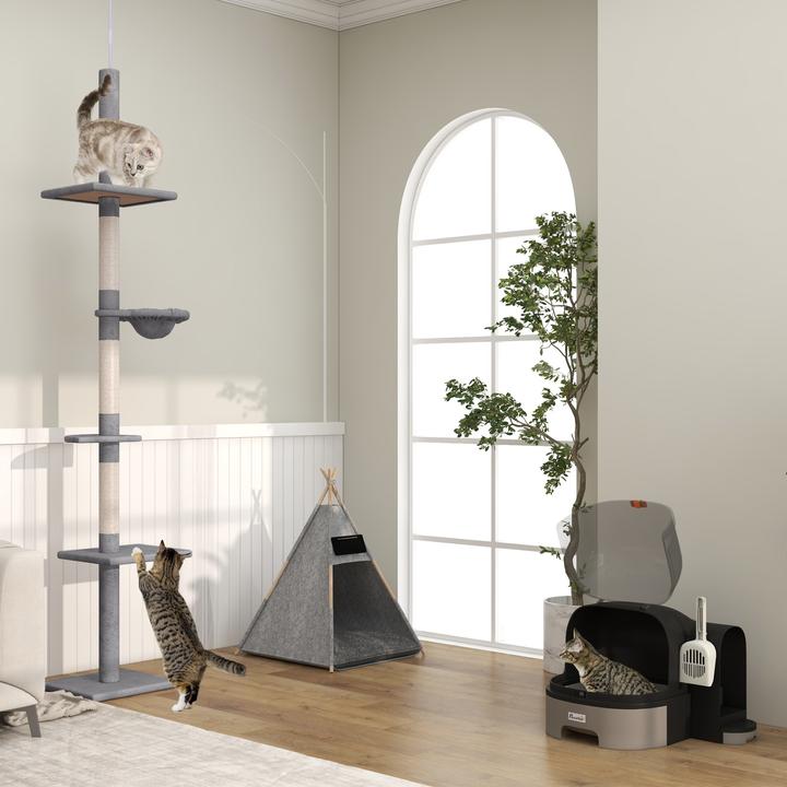 Produktbild PawHut Kratzbaum höhenverstellbar (260 cm, Grau)