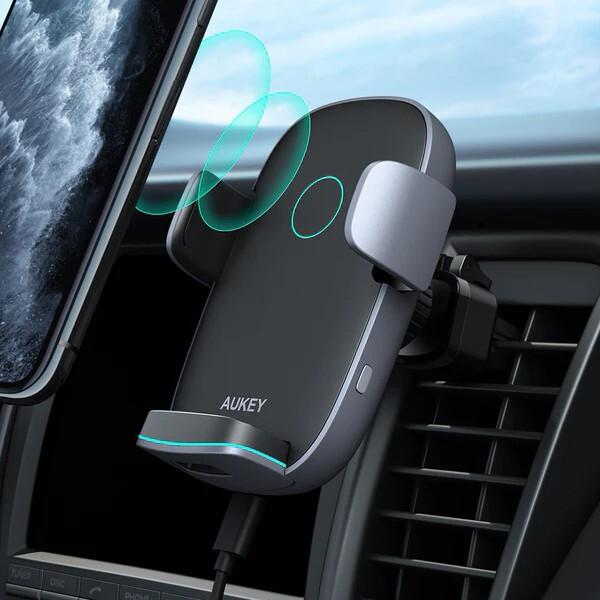 Image du produit Aukey Support de téléphone à chargement sans fil Navigator Wind II HD-C52 Black, Built-in charger