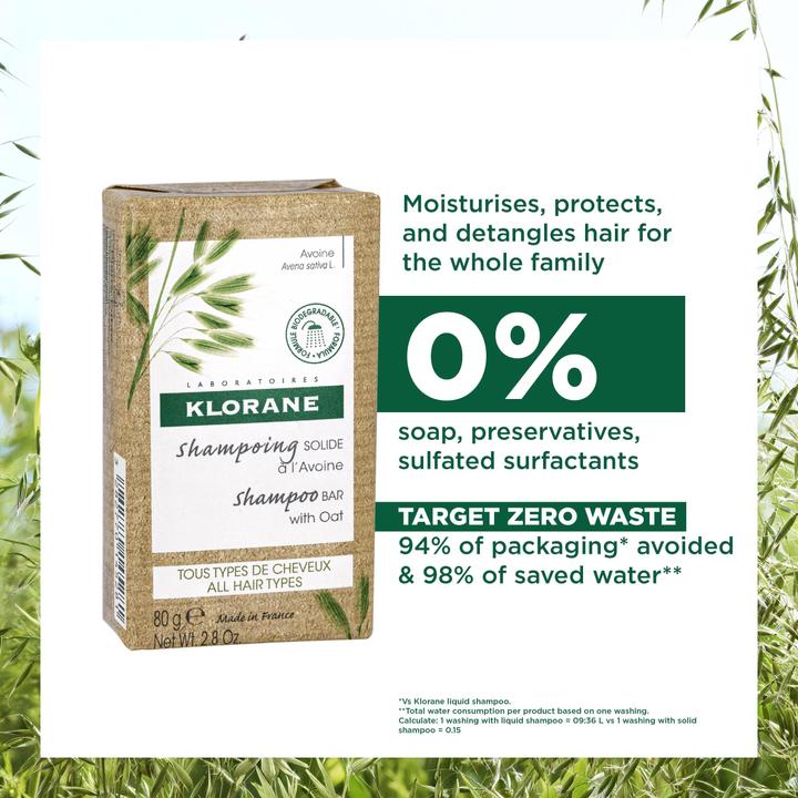 Actual product image Klorane Shampoo Bar Oats Organic (80 ml, Solid shampoo)