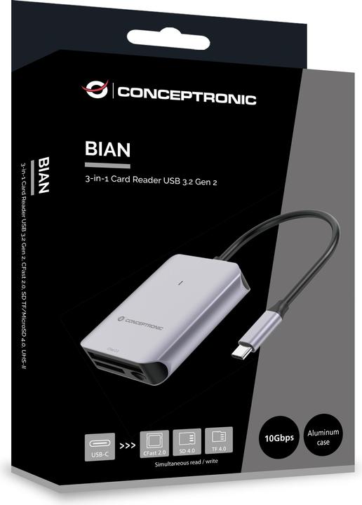 Produktbild Conceptronic Card Reader USB 3.2 Gen2 CFast SD/TF 4.0 UHS-II (USB 3.2 Gen 2)