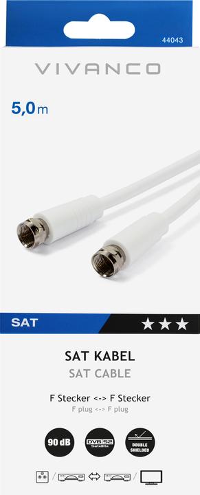 Immagine prodotto Vivanco Antenna, cavo di collegamento SAT 5,0 m 90 dB schermo in lamina, schermo intrecciato Bianco (90 dB, Cavi antenna)