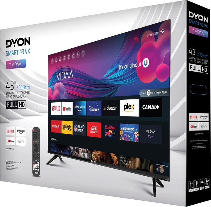 Produktbild Dyon SMART 43 VX LED-TV 108cm 43 Zoll EEK E (A - G) DVB-S2, DVB-C, DVB-T2, CI+, Full HD, Smart TV (43", LED, Full HD)